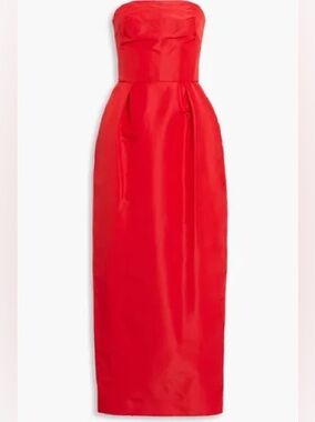 Monique Lhuillier Collection Red Strapless Pleated Faille Satin Evening Gown NWT